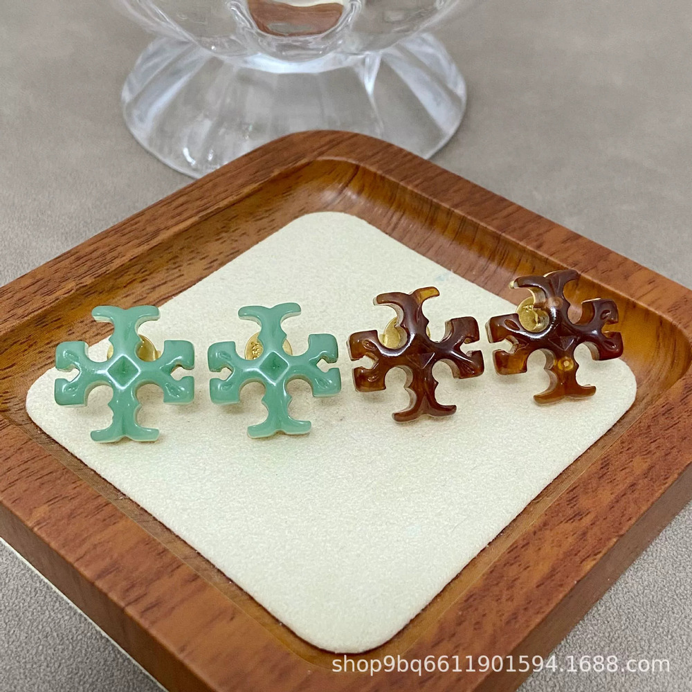 Tory Burch Pair Acrylic Letter Stud Earrings